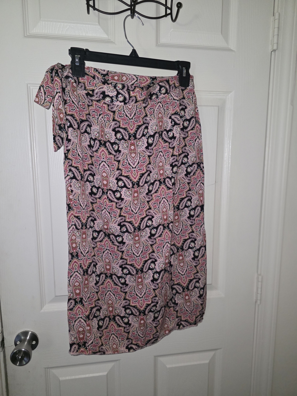 Maurices Pink Paisley Midi Skirt with Black Accents